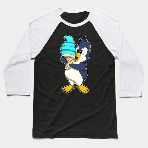 Penguin with Waffle Ice cream Baseball T-Shirt by Markus Schnabel